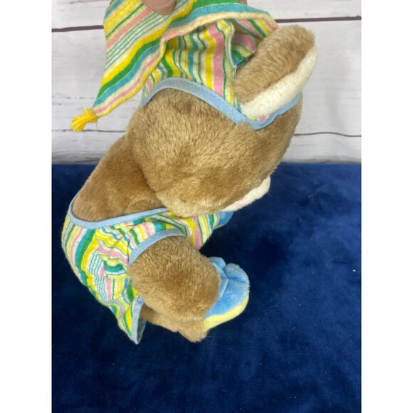 Vintage 1982 Amtoy Sleepytime Bear Plush Toy With Striped Pajamas & Hat‎ - Picture 3 of 7